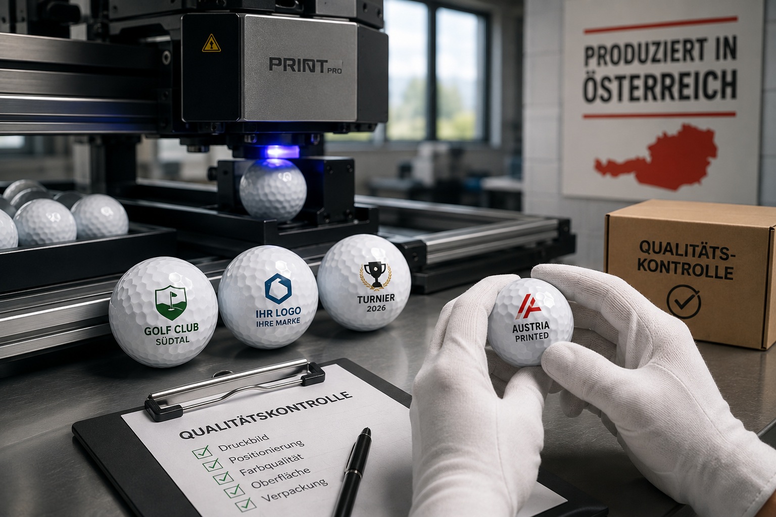 Produktion und Qualitätskontrolle individuell bedruckter Golfbälle in Österreich